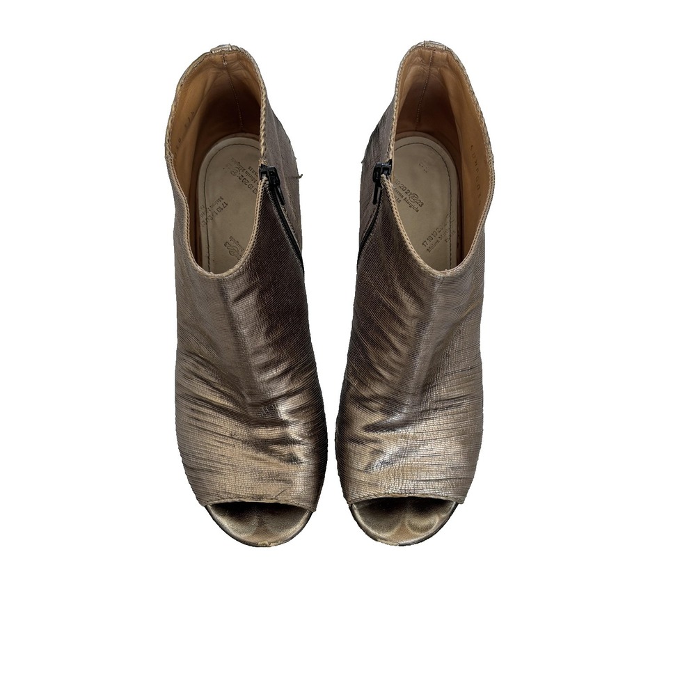 Maison Martin Margiela Peep Toe Shoes Womens 7.5 Metallic‎ Ankle Booties Italy